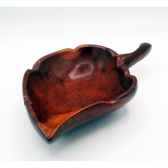 Leaf-Shaped Bowl Vintage Midcentury Modern Monkey Pod 8.5 Inch Rustic Kitchen - Picture 16 of 16